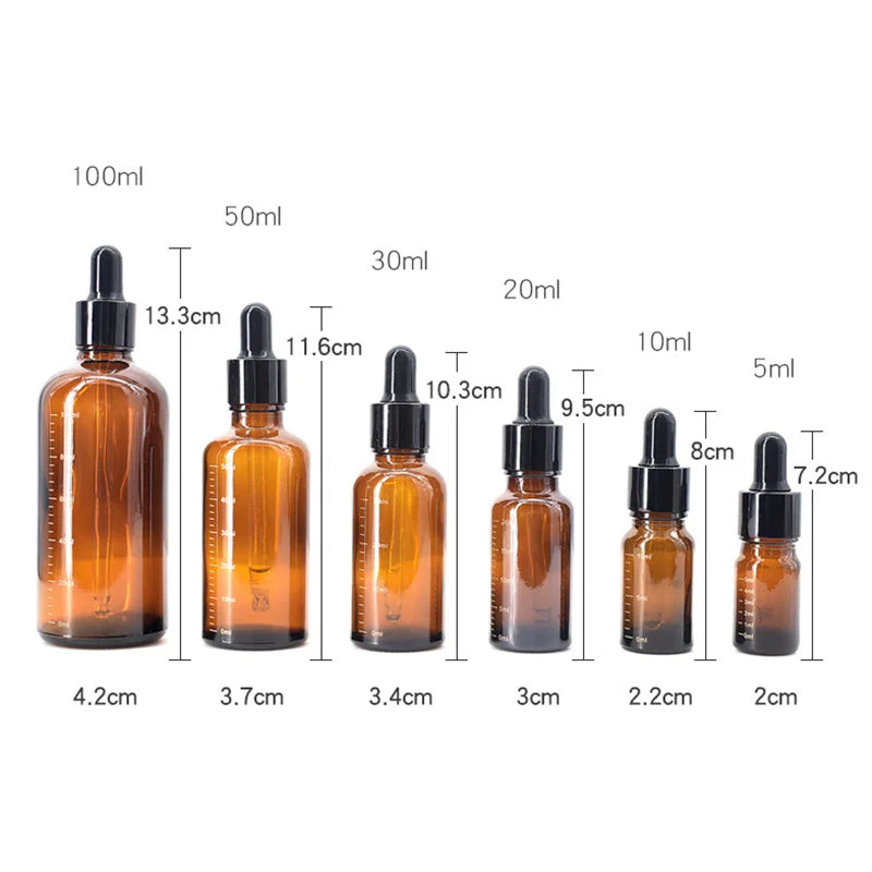 Amber Glass Dropper Bottles with Measurement Scale – 5ml to 100ml